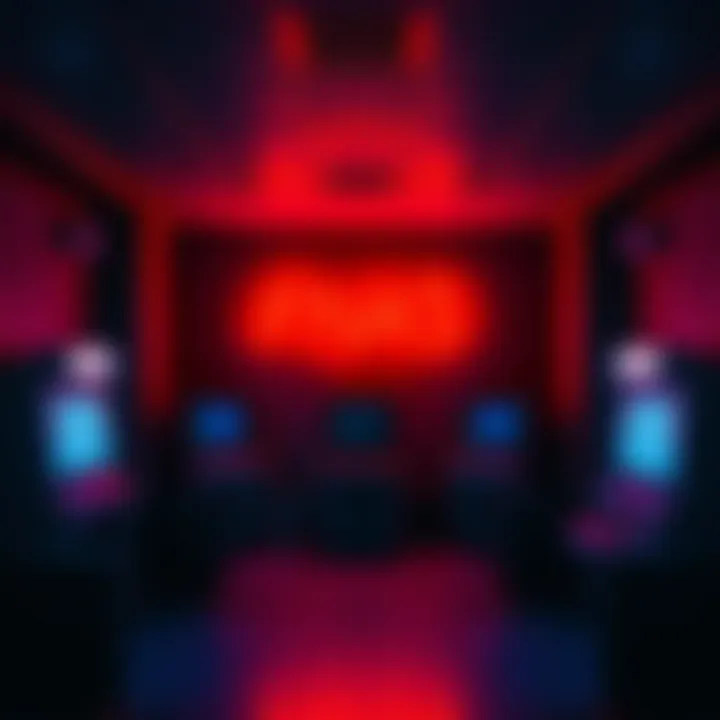 Empty game room without FNaF A dark room with empty game consoles and a dimly lit atmosphere, suggesting the absence of Five Nights at Freddy's