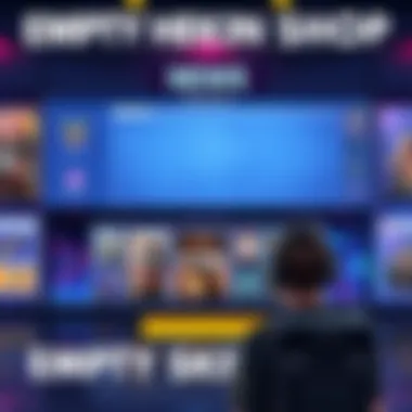 A screenshot of an empty Hero Skin shop interface, showing no available skins and a disappointed player's reaction.