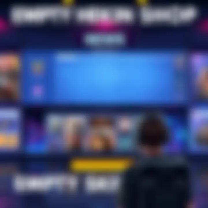 Empty Hero Skin Shop A screenshot of an empty Hero Skin shop interface, showing no available skins and a disappointed player's reaction.