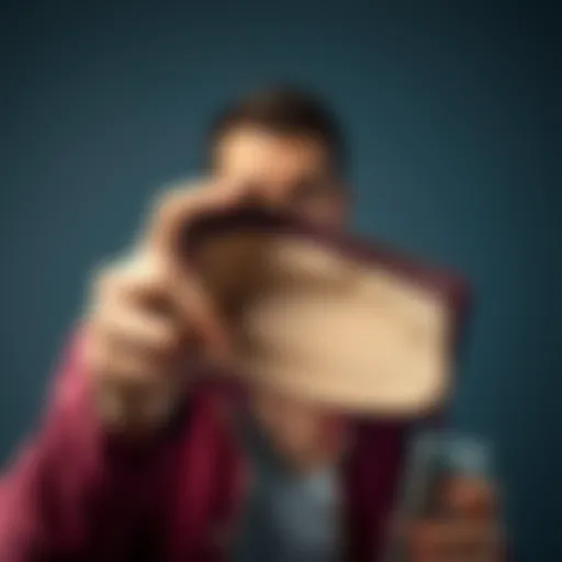 Person looking at empty wallet A person holds an empty wallet with a concerned expression, symbolizing financial struggles.