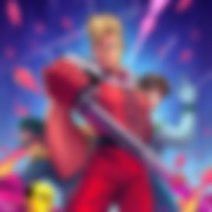 A colorful illustration showing Emre's artwork that combines original styles with elements inspired by One Punch Man, featuring dynamic poses and comic-style visuals.