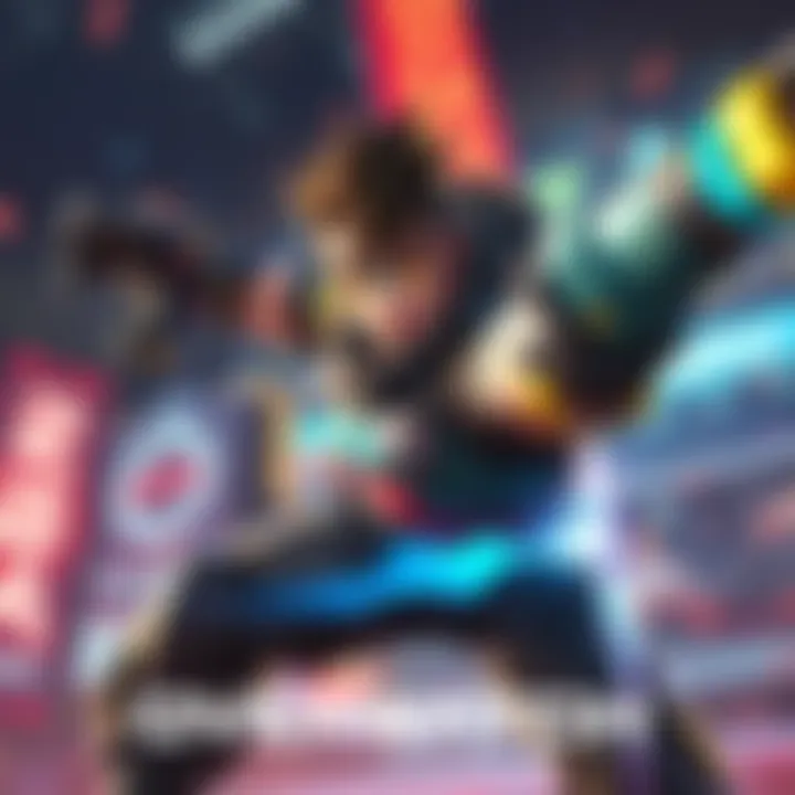 An Overwatch character named Emre in a dynamic battle pose, showcasing abilities in a vibrant game environment.