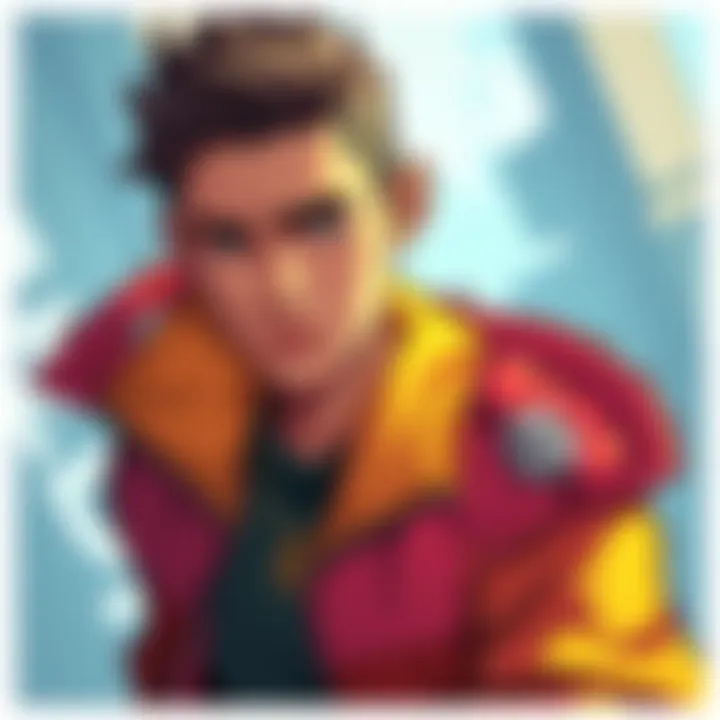 Detailed view of Emre, a character from the Present comic series, showcasing his vibrant outfit and expressive features in HD quality.