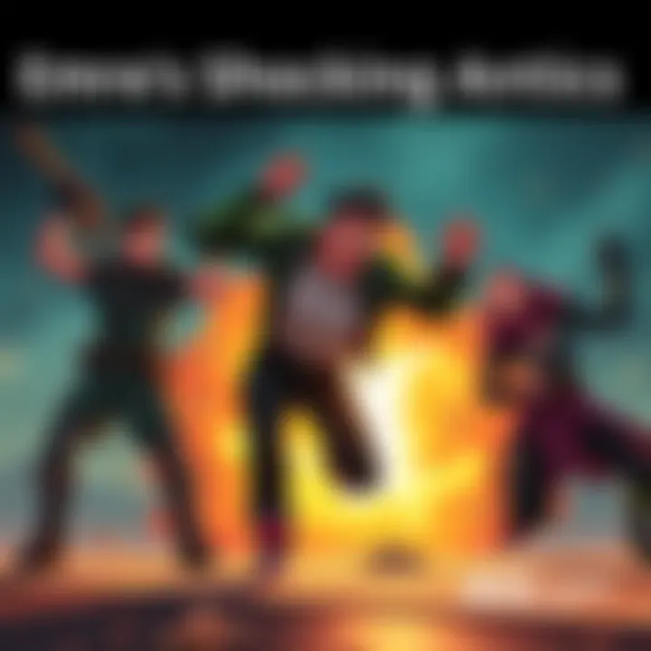 Emre performing outrageous stunts in front of Mauga, Reaper, and Moira, who react with surprise and laughter.