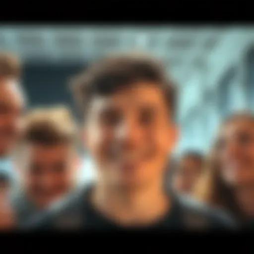 Emre's Youthful Appearance A photo of Emre smiling, showcasing his youthful features and radiant expression, surrounded by curious friends looking surprised.