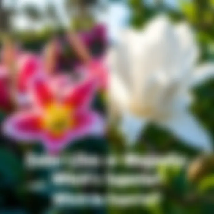 A side-by-side view of Ender Lilies and Magnolias in a garden setting, showcasing their unique blooms and colors