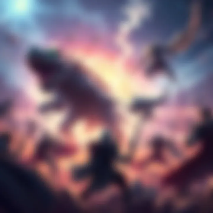 A group of players engaging in endgame PvE content, battling challenging monsters and completing quests together.