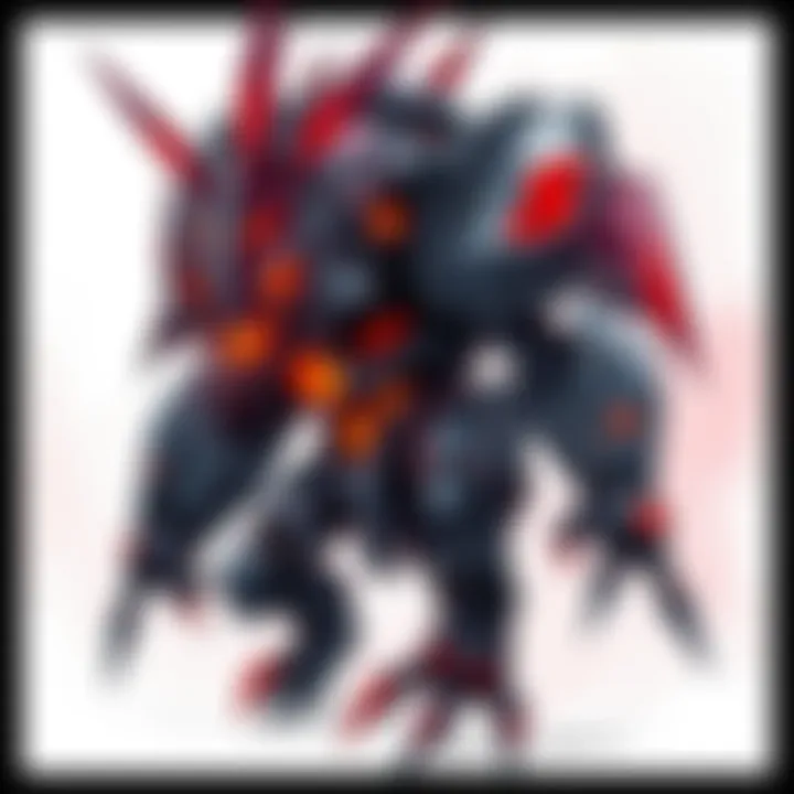 Sketch of a sci-fi enemy creature with intricate armor and glowing features