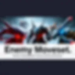 A visual guide showing various enemies from the game with their movesets highlighted, demonstrating their attacks and abilities.