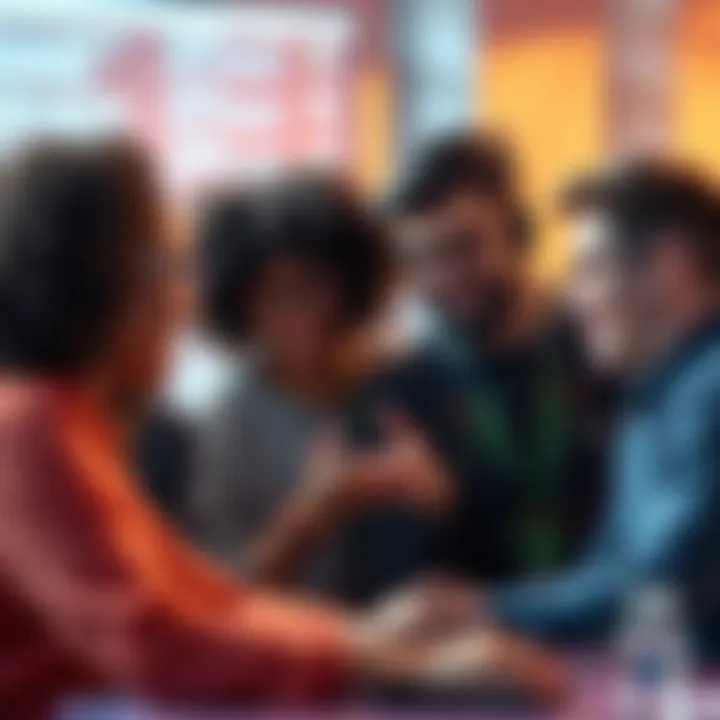 A group of people interacting in an online forum, exchanging ideas and support.