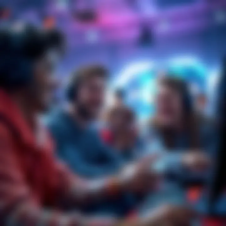 Engaged Players Enjoying Gameplay A group of players smiling and playing video games together, highlighting fun and engagement in gaming.