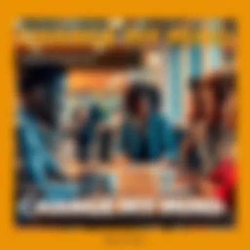 A diverse group of people having a lively debate at a table with notebooks and coffee cups