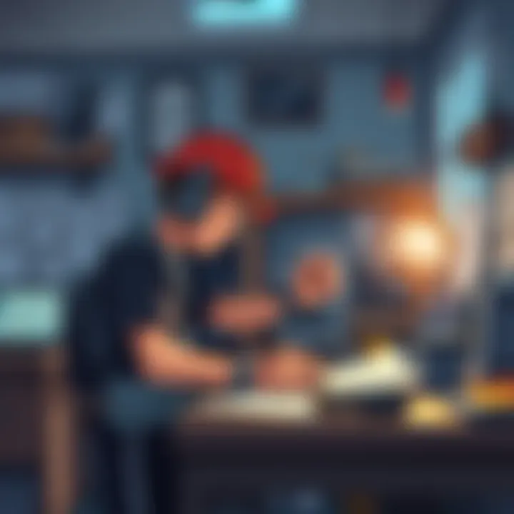 The favorite engineer character is shown working on a project at Torbjörn's home in Gothenburg, with tools and blueprints around.