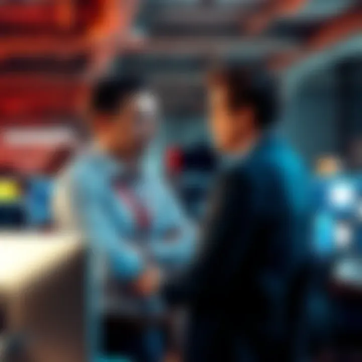 Two engineers arguing in an office setting with tense expressions, surrounded by workstations and computers.