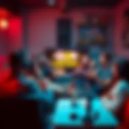 Group of people watching slop videos on a computer while eating snacks and playing games together