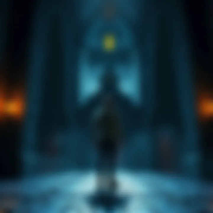 A gamer standing at the entrance of a gothic castle, with dark stone walls and ominous lighting, ready to explore in Hardcore mode.