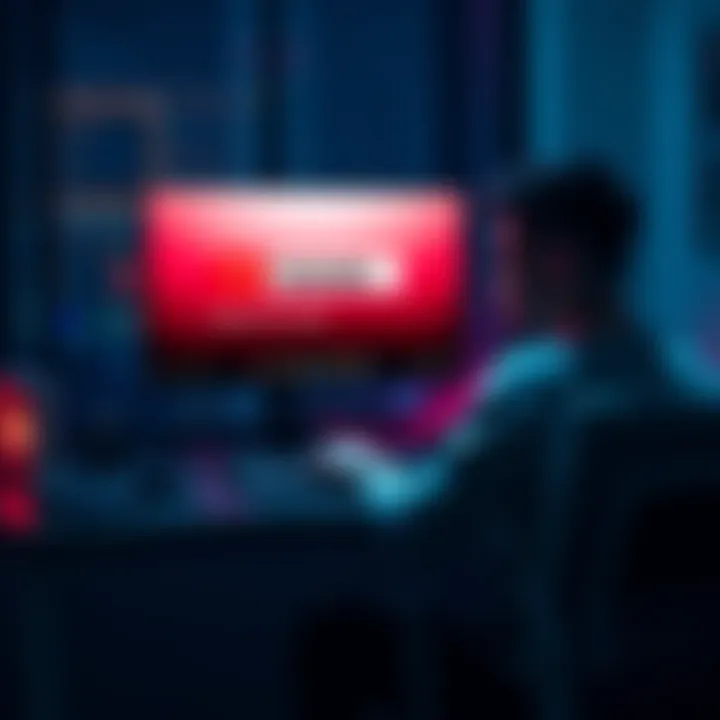 A person sitting at a desk looking at a computer screen while entering a YouTube redeem code, with a focus on the screen displaying the code input area.