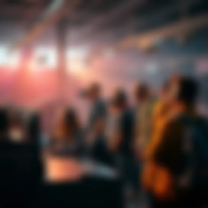 A group of people showcases their latest gear setups, sharing ideas and tools in a lively atmosphere.