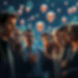 A group of curious people discussing the existence of mysterious entities, with expressions of surprise and intrigue.