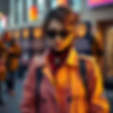A model showcases a trendy trench coat inspired by EOD fashion, blending contemporary design with bold colors and accessories.