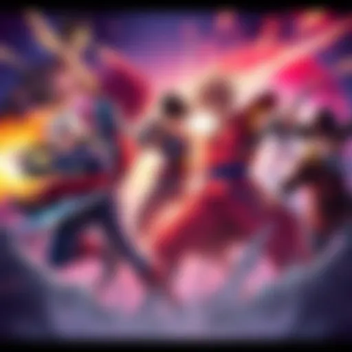 Illustration showing P facing various iconic characters from different series in an intense showdown