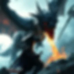 A warrior in armor engages a fierce dragon during a battle in Dark Souls 3.