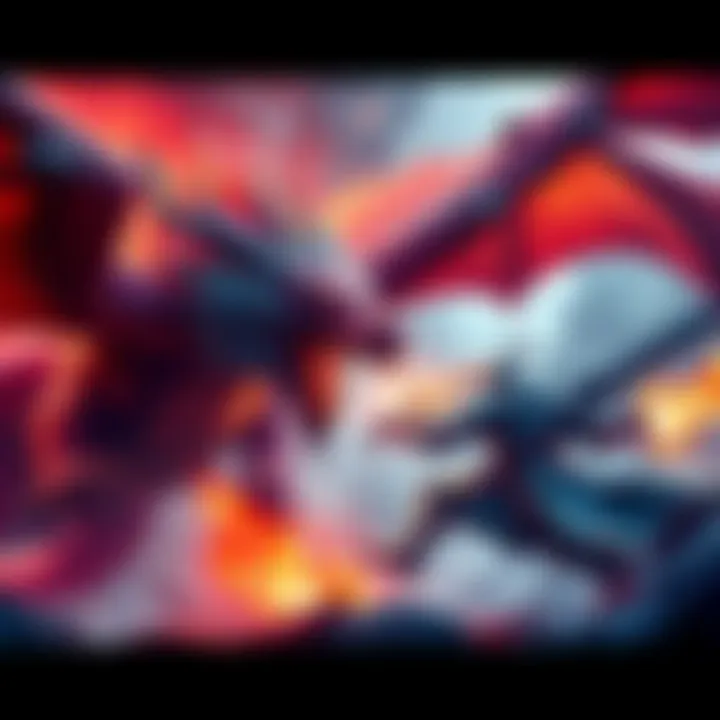 A fierce dragon attacking a knight in a vibrant fantasy setting