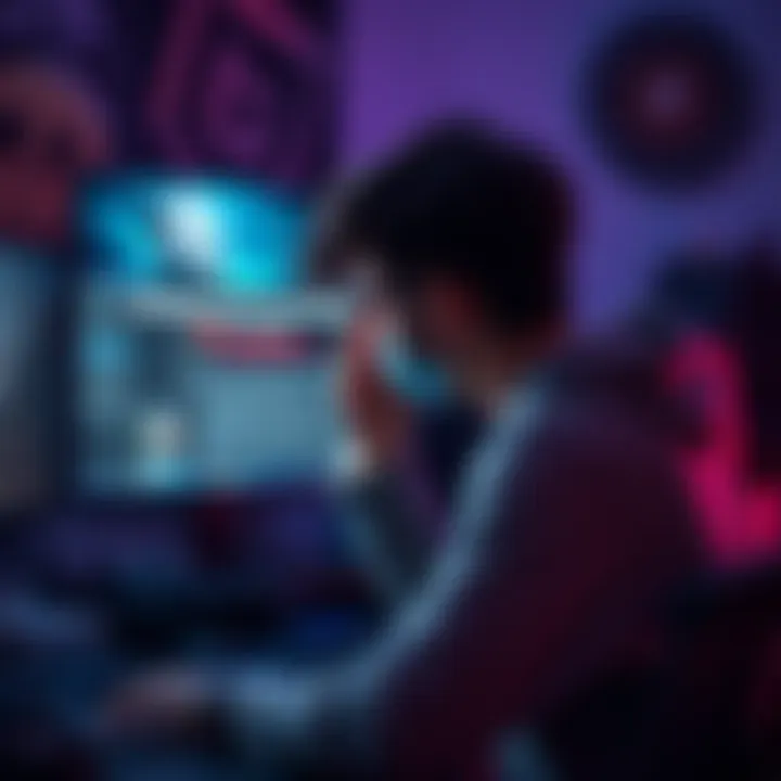 A frustrated user sitting at a computer, staring at the Epic Games Store error screen, unable to download games.