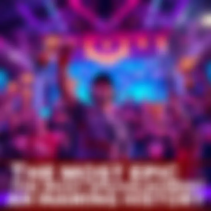 Epic Gaming Achievement A player celebrating a major victory in a vibrant gaming environment, surrounded by trophies and cheering fans.