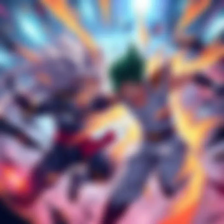 A fierce anime battle scene with two characters clashing in a vibrant showdown, showcasing intense energy and detailed animation.