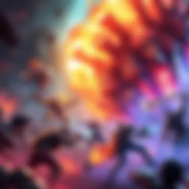 Epic Battle in Battle Grounds A scene showcasing intense gameplay in Battle Grounds with large damage numbers displayed on screen, highlighting exciting moments of combat, characters battling fiercely in a vibrant environment.