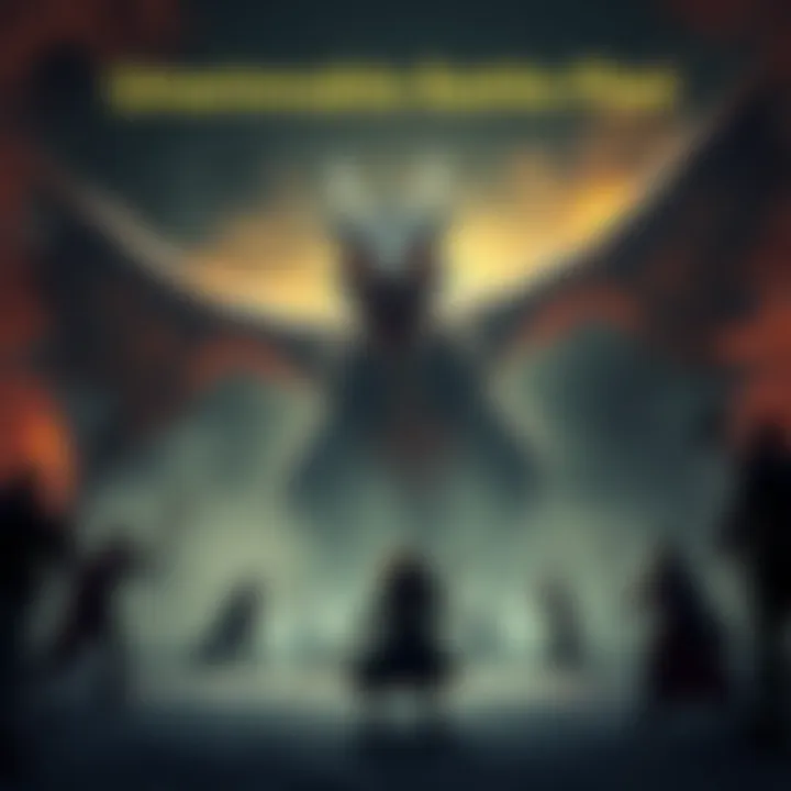 A group of adventurers faces a huge, intimidating dragon in a dark, smoky arena, showcasing an epic unwinnable fight.