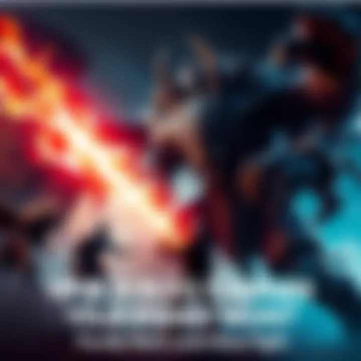 Epic boss fight scene A dramatic scene showing a gamer battling a large, fierce monster in a dark, fantasy setting with glowing effects
