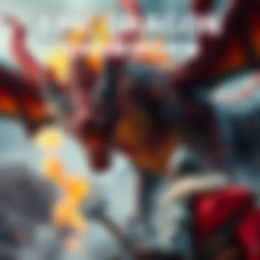 A fierce dragon battling a warrior in an action-packed scene.
