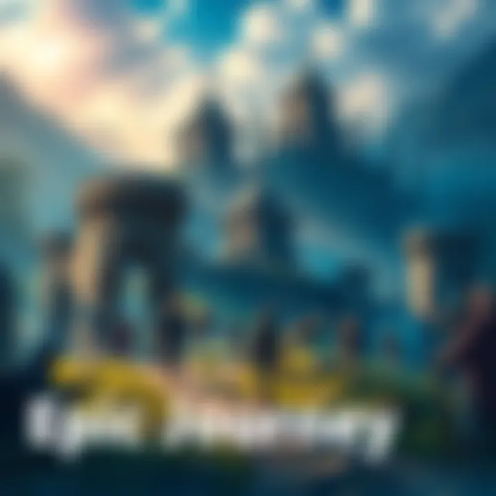 A fantasy landscape featuring a diverse group of adventurers embarking on a grand quest through lush forests and ancient ruins.