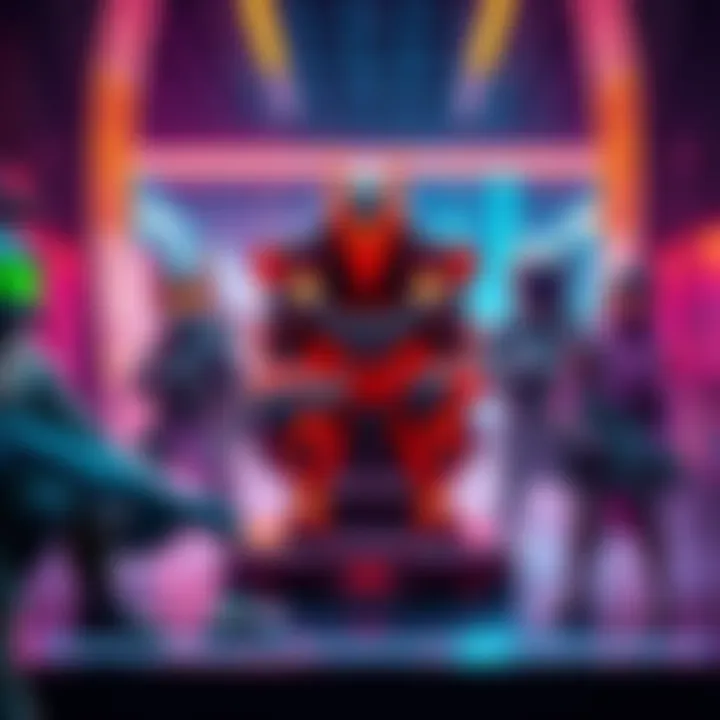 A colorful display of futuristic gaming technology and characters from Epic Games' upcoming titles