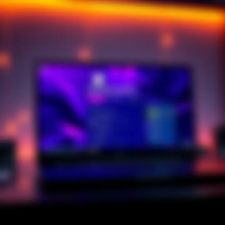 A laptop display showing the Epic Games Launcher running with integrated graphics settings highlighted, illustrating energy-saving options.