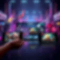 Concept art showing mobile devices displaying Epic Games Mobile Store with graphics from STW