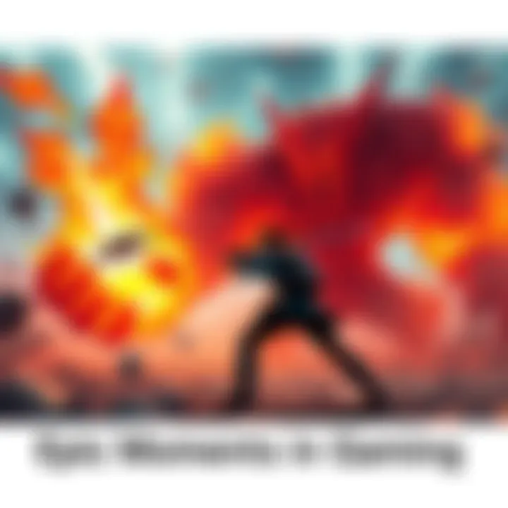 A gamer in action battling a large fire giant, showcasing intense gameplay with fiery animations