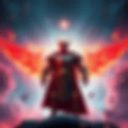 A powerful character in armor stands triumphantly, surrounded by vibrant energy, symbolizing victory and strength in gaming.