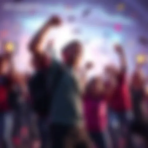 A group of players celebrating after a surprising victory in a video game, showing excitement and joy.