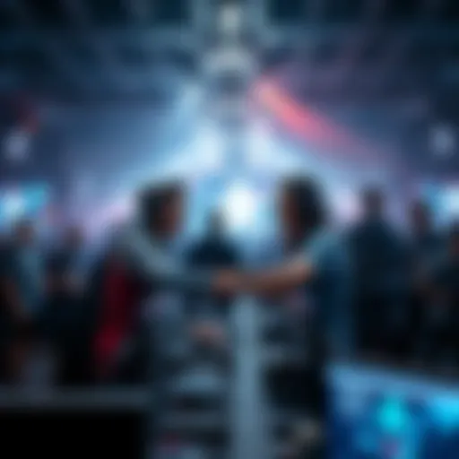 Epos employees shaking hands with Team Liquid representatives at a gaming event, symbolizing their new partnership in esports.