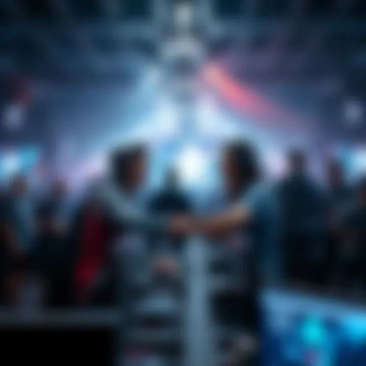 Epos employees shaking hands with Team Liquid representatives at a gaming event, symbolizing their new partnership in esports.