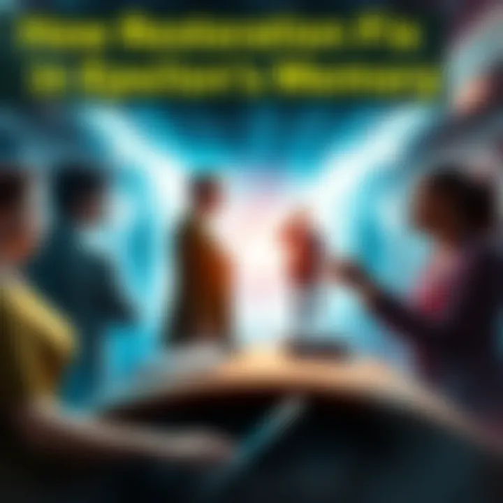 Restoration Process in Epsilon's Memory A visual representation of Epsilon's memory restoration, showing characters and events being corrected for continuity in a storyline.