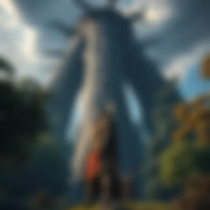 Erdtree DLC Challenge A player character wearing armor stands before the towering Erdtree, with a fierce expression, ready for battle in a lush game world. Dark clouds loom overhead, hinting at an upcoming challenge.