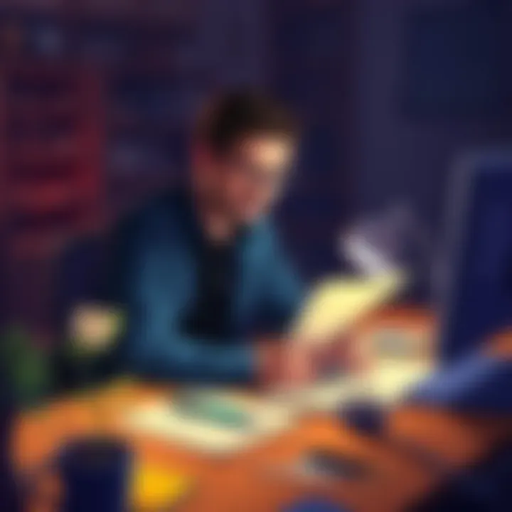 Eric Barone working on his new game Haunted Chocolatier, with sketches and game elements visible