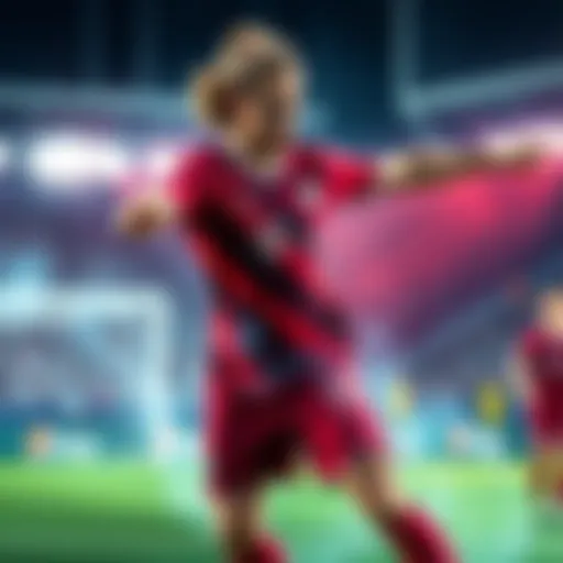 Concept art of football star Erling Haaland by Halo Studios' Lead Artist, showcasing dynamic poses and vibrant colors in a sports setting.