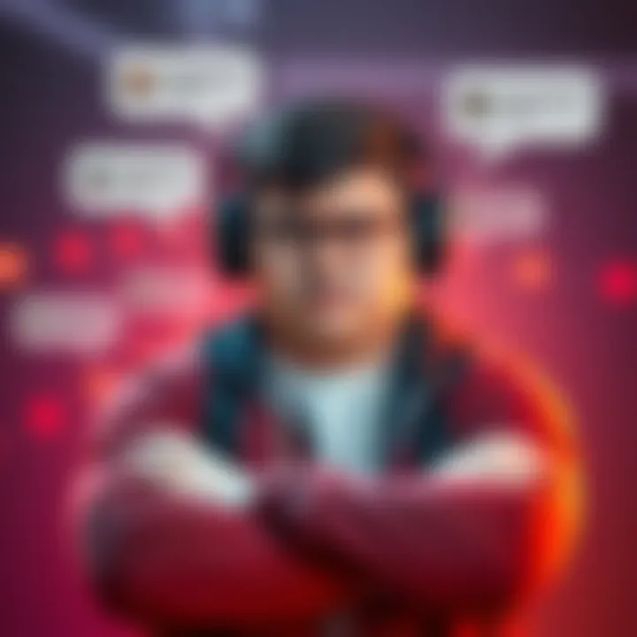 Streamer Erobb showing frustration over AI response with a frown and crossed arms, surrounded by chat bubbles representing discussions,