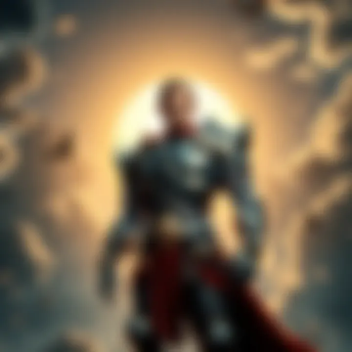 Escanor stands confidently, showing his immense strength and pride in battle armor, with a bright sun shining behind him.