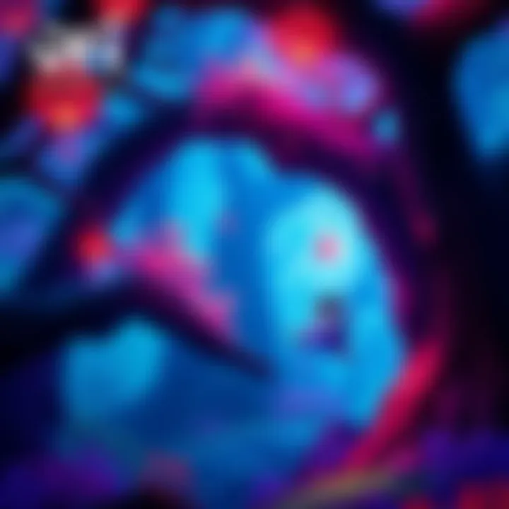 A scene showing Ori fleeing from danger in the Ginso Tree, surrounded by vibrant colors and lush nature.